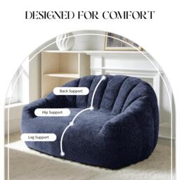Plush 2-Seater Bean Bag Sofa with High Density Sponge, Cosy Lazy Couch for Gaming Room and Pet-Playing Room, 140L x 98W x 61H cm, Blue - Aosom UK - thumbnail 6