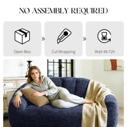Plush 2-Seater Bean Bag Sofa with High Density Sponge, Cosy Lazy Couch for Gaming Room and Pet-Playing Room, 140L x 98W x 61H cm, Blue - Aosom UK - thumbnail 5