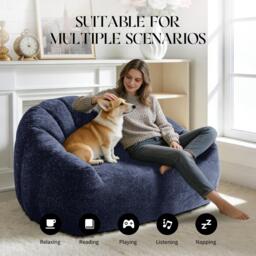 Plush 2-Seater Bean Bag Sofa with High Density Sponge, Cosy Lazy Couch for Gaming Room and Pet-Playing Room, 140L x 98W x 61H cm, Blue - Aosom UK - thumbnail 4