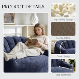 Plush 2-Seater Bean Bag Sofa with High Density Sponge, Cosy Lazy Couch for Gaming Room and Pet-Playing Room, 140L x 98W x 61H cm, Blue - Aosom UK - thumbnail 7