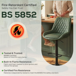 HOMCOM Retro Bar Stools Set of 2, Adjustable Kitchen Stool, Upholstered Bar Chairs with Back, Swivel Seat, Green - Aosom UK - thumbnail 9