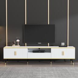 Modern TV Entertainment Center with 4 Doors & Drawer, Spacious TV Stand for Living Room or Bedroom, 200L x 40W x 46H cm, White - Aosom UK - thumbnail 7