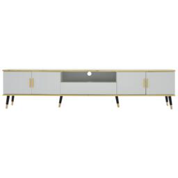 Modern TV Entertainment Center with 4 Doors & Drawer, Spacious TV Stand for Living Room or Bedroom, 200L x 40W x 46H cm, White - Aosom UK - thumbnail 2
