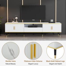 Modern TV Entertainment Center with 4 Doors & Drawer, Spacious TV Stand for Living Room or Bedroom, 200L x 40W x 46H cm, White - Aosom UK - thumbnail 6