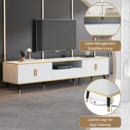 Modern TV Entertainment Center with 4 Doors & Drawer, Spacious TV Stand for Living Room or Bedroom, 200L x 40W x 46H cm, White - Aosom UK - thumbnail 5