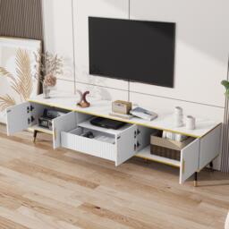 Modern TV Entertainment Center with 4 Doors & Drawer, Spacious TV Stand for Living Room or Bedroom, 200L x 40W x 46H cm, White - Aosom UK - thumbnail 8