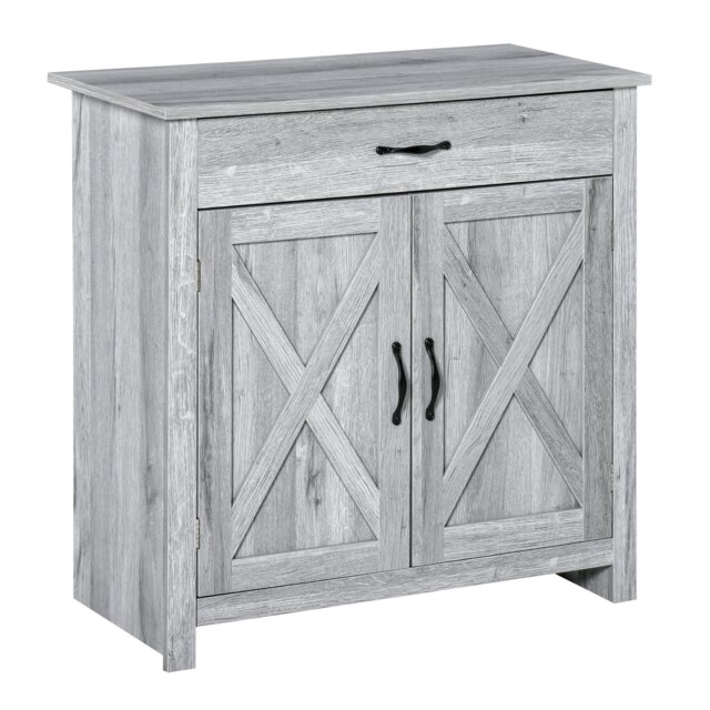HOMCOM Farmhouse Sideboard: Grey Wood-Effect Storage Cabinet with Barn Doors, Coffee Bar Style - Aosom UK - image 1