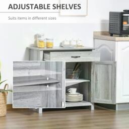 HOMCOM Farmhouse Sideboard: Grey Wood-Effect Storage Cabinet with Barn Doors, Coffee Bar Style - Aosom UK - thumbnail 5
