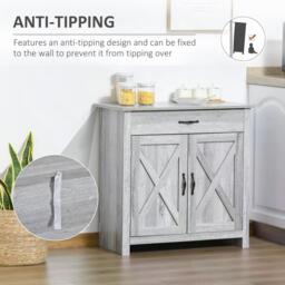 HOMCOM Farmhouse Sideboard: Grey Wood-Effect Storage Cabinet with Barn Doors, Coffee Bar Style - Aosom UK - thumbnail 4