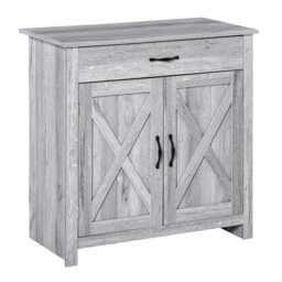HOMCOM Farmhouse Sideboard: Grey Wood-Effect Storage Cabinet with Barn Doors, Coffee Bar Style - Aosom UK - thumbnail 1