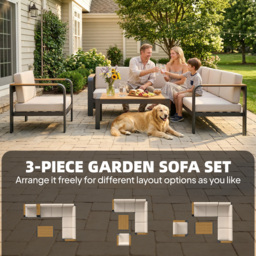 Outsunny 3 Pieces Garden Furniture Set with L-Shaped Sofa, Armchair and Coffee Table, Aluminium Garden Corner Sofa Set - thumbnail 4