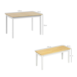 HOMCOM Dining Table and Bench Set, Farmhouse Kitchen Table and Bench with Wooden Frame for Living Room, Dining Room, Natural and White - thumbnail 3