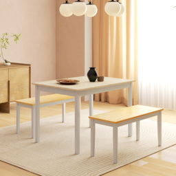 HOMCOM Dining Table and Bench Set, Farmhouse Kitchen Table and Bench with Wooden Frame for Living Room, Dining Room, Natural and White - thumbnail 4