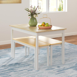 HOMCOM Dining Table and Bench Set, Farmhouse Kitchen Table and Bench with Wooden Frame for Living Room, Dining Room, Natural and White - thumbnail 6