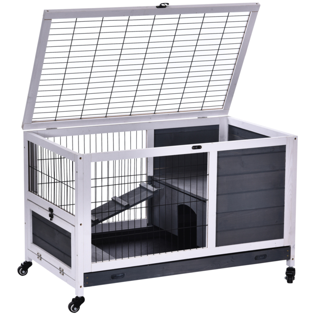 PawHut Rabbits Indoor Fir Wood Lift-Top Hutch Grey - Aosom UK - image 1