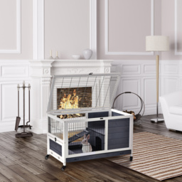 PawHut Rabbits Indoor Fir Wood Lift-Top Hutch Grey - Aosom UK - thumbnail 2