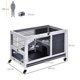 PawHut Rabbits Indoor Fir Wood Lift-Top Hutch Grey - Aosom UK - thumbnail 3
