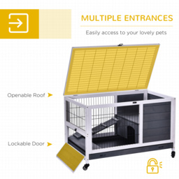 PawHut Rabbits Indoor Fir Wood Lift-Top Hutch Grey - Aosom UK - thumbnail 5