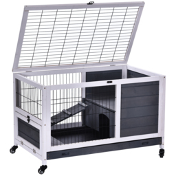 PawHut Rabbits Indoor Fir Wood Lift-Top Hutch Grey - Aosom UK