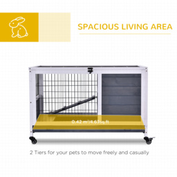 PawHut Rabbits Indoor Fir Wood Lift-Top Hutch Grey - Aosom UK - thumbnail 4