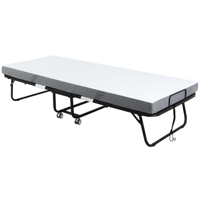 HOMCOM Folding Bed with 10cm Mattress, Portable Foldable Guest Bed with Sturdy Metal Frame on Wheels - image 1