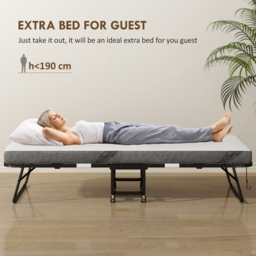 HOMCOM Folding Bed with 10cm Mattress, Portable Foldable Guest Bed with Sturdy Metal Frame on Wheels - thumbnail 4