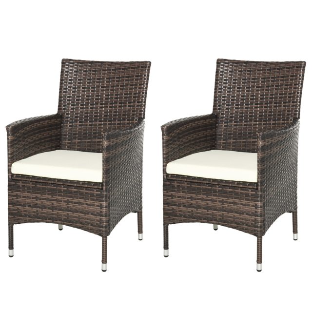 Outsunny 2-Seater Rattan Dining Chairs, w/ Cushions & Armrests for Patio, Mixed Brown - Aosom UK - image 1