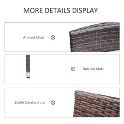 Outsunny 2-Seater Rattan Dining Chairs, w/ Cushions & Armrests for Patio, Mixed Brown - Aosom UK - thumbnail 5
