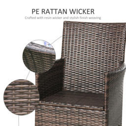 Outsunny 2-Seater Rattan Dining Chairs, w/ Cushions & Armrests for Patio, Mixed Brown - Aosom UK - thumbnail 7