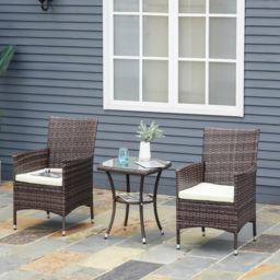 Outsunny 2-Seater Rattan Dining Chairs, w/ Cushions & Armrests for Patio, Mixed Brown - Aosom UK - thumbnail 2