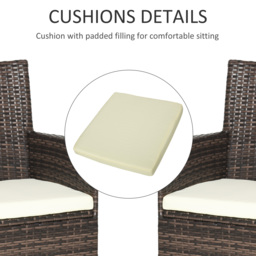 Outsunny 2-Seater Rattan Dining Chairs, w/ Cushions & Armrests for Patio, Mixed Brown - Aosom UK - thumbnail 6