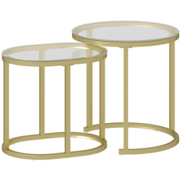 HOMCOM Modern Coffee Table Set of 2, Nest of Tables with Steel Frame and Tempered Glass Tabletop, Side Tables for Living Room Bedroom, Clear