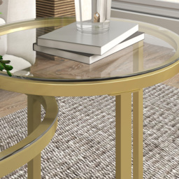 HOMCOM Modern Coffee Table Set of 2, Nest of Tables with Steel Frame and Tempered Glass Tabletop, Side Tables for Living Room Bedroom, Clear - thumbnail 9