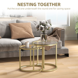 HOMCOM Modern Coffee Table Set of 2, Nest of Tables with Steel Frame and Tempered Glass Tabletop, Side Tables for Living Room Bedroom, Clear - thumbnail 4