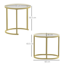 HOMCOM Modern Coffee Table Set of 2, Nest of Tables with Steel Frame and Tempered Glass Tabletop, Side Tables for Living Room Bedroom, Clear - thumbnail 3