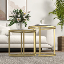 HOMCOM Modern Coffee Table Set of 2, Nest of Tables with Steel Frame and Tempered Glass Tabletop, Side Tables for Living Room Bedroom, Clear - thumbnail 8