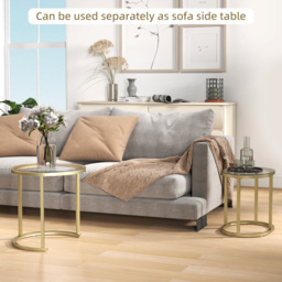 HOMCOM Modern Coffee Table Set of 2, Nest of Tables with Steel Frame and Tempered Glass Tabletop, Side Tables for Living Room Bedroom, Clear - thumbnail 7