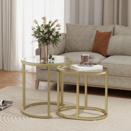 HOMCOM Modern Coffee Table Set of 2, Nest of Tables with Steel Frame and Tempered Glass Tabletop, Side Tables for Living Room Bedroom, Clear - thumbnail 2