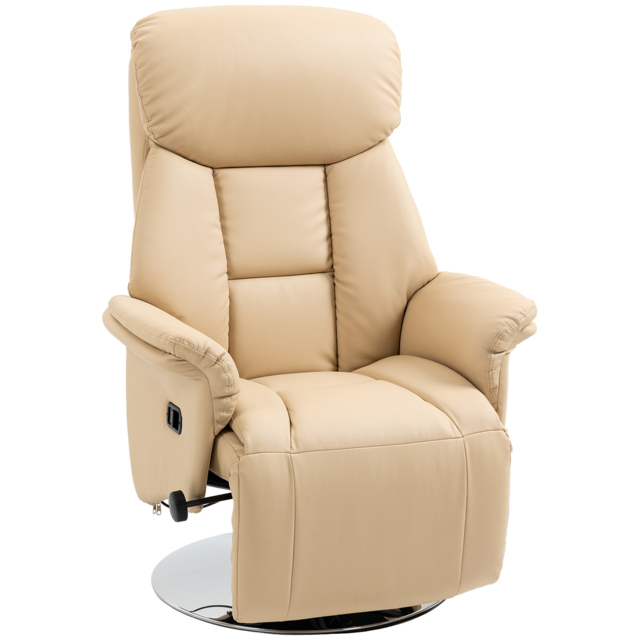 HOMCOM Adjustable Swivel Recliner, Manual Recliner Chair with Footrest, Padded Arms, PU Leather Upholstery, Beige - image 1