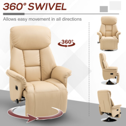 HOMCOM Adjustable Swivel Recliner, Manual Recliner Chair with Footrest, Padded Arms, PU Leather Upholstery, Beige - thumbnail 5
