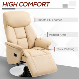 HOMCOM Adjustable Swivel Recliner, Manual Recliner Chair with Footrest, Padded Arms, PU Leather Upholstery, Beige - thumbnail 6