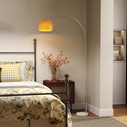 HOMCOM Floor Lamp for Living Room, Modern Standing Lamp with Shade & Foot Switch for Bedroom, Office, Orange - thumbnail 2