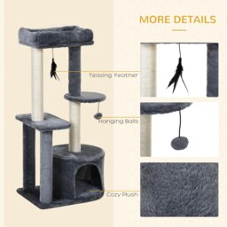 PawHut Cat Tree Tower: Multi-Activity Centre with Perch, House, Scratching Post, Play Ball & Rest Area, Grey & White - Aosom UK - thumbnail 7