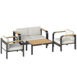 Outsunny 4 Seater Aluminium Garden Furniture Set, Olefin Cushions, Garden Sofa Set with Loveseat, Armchairs, Table, Beige - thumbnail 1