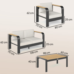 Outsunny 4 Seater Aluminium Garden Furniture Set, Olefin Cushions, Garden Sofa Set with Loveseat, Armchairs, Table, Beige - thumbnail 3