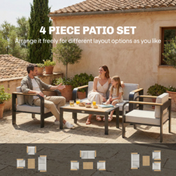Outsunny 4 Seater Aluminium Garden Furniture Set, Olefin Cushions, Garden Sofa Set with Loveseat, Armchairs, Table, Beige - thumbnail 9