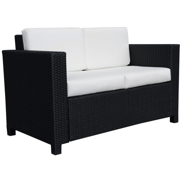Outsunny 2 Seater Garden Furniture, Rattan Sofa with Soft Padded Cushion and Armrests, Wicker Garden Loveseat for Patio, Black - image 1