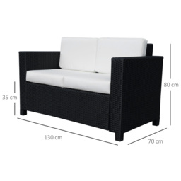 Outsunny 2 Seater Garden Furniture, Rattan Sofa with Soft Padded Cushion and Armrests, Wicker Garden Loveseat for Patio, Black - thumbnail 3