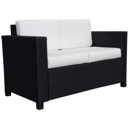Outsunny 2 Seater Garden Furniture, Rattan Sofa with Soft Padded Cushion and Armrests, Wicker Garden Loveseat for Patio, Black - thumbnail 1