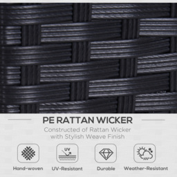 Outsunny 2 Seater Garden Furniture, Rattan Sofa with Soft Padded Cushion and Armrests, Wicker Garden Loveseat for Patio, Black - thumbnail 4